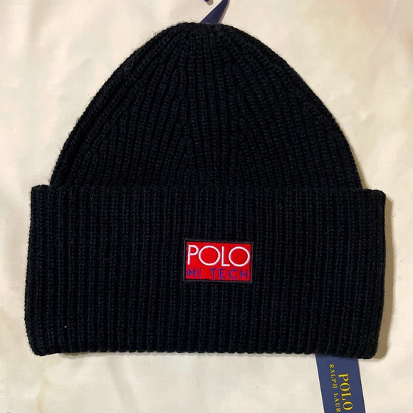 Polo Ralph Lauren Beanie Winter Cap Hi Tech Black RARE - Picture 4 of 5